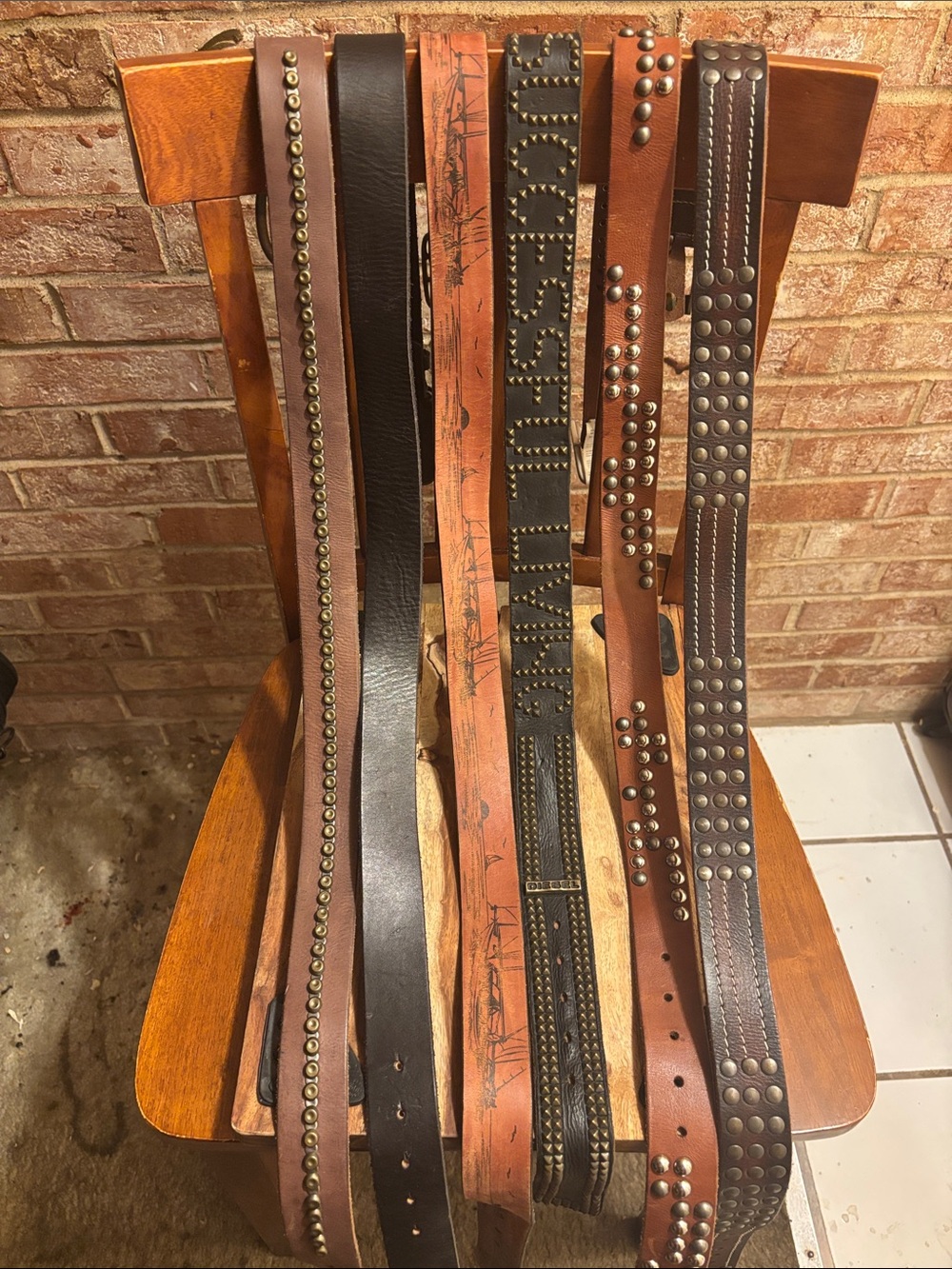 Source Unknown Men's Brown and Black Studded Leather Belt Set